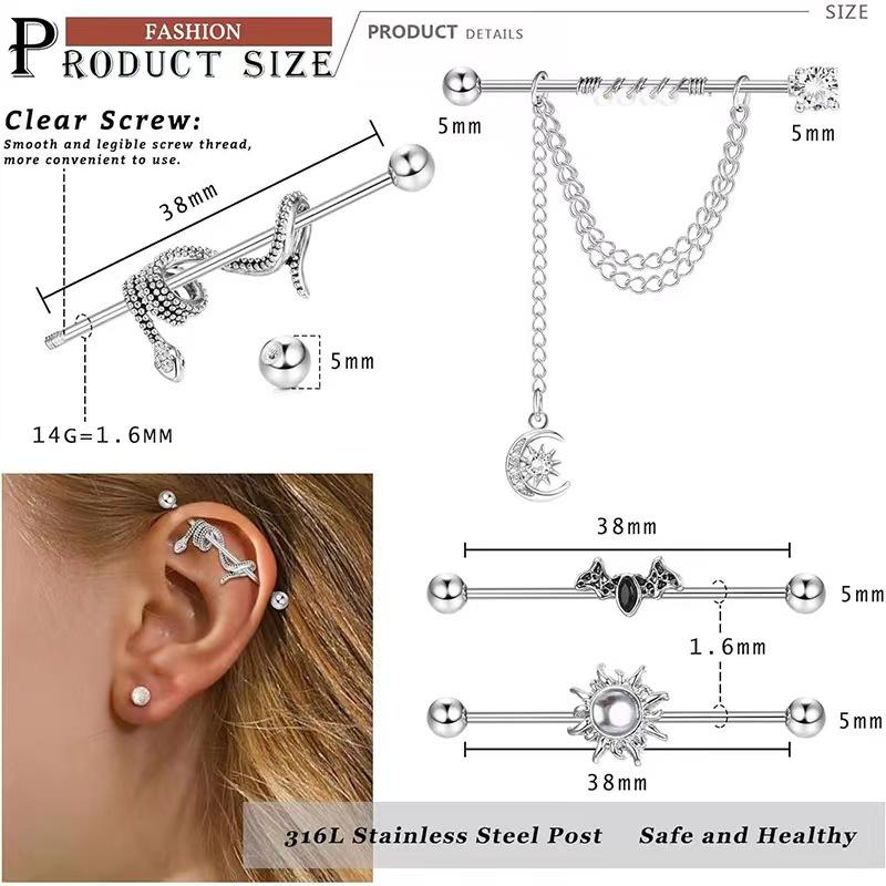 1PC Angel Heart Zircon Tragus Helix Piercing Double Lobe Ear Stud Stainless Steel Tassel Earrings Fashion Women Zircon
