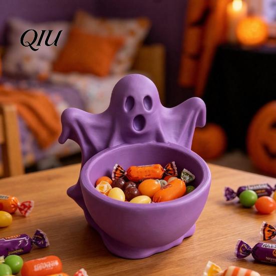 3D Printed Home Decor Ghost Candy Bowl for Halloween Party Decorations, Multi-functional Desktop Storage Small Container Trinkets Organizer & Sweets,