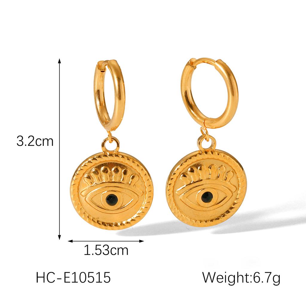 Stainless steel zircon heart pendant earrings, Ins style unique evil eye titanium steel studs