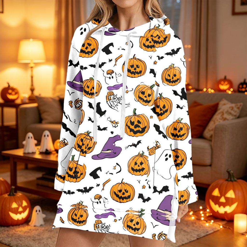 Women's Halloween Printed Long Sleeve Hoodie Casual Fashion Pullover Top