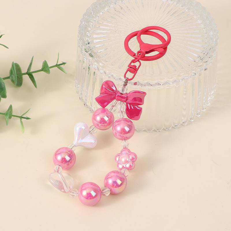 Colorful Beaded Flower Keychain, Kawaii Acrylic Flower Bag Charm with Clip