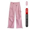 Bow overalls women's spring new paratrooper pants high waist wide legs thin lace-up casual sports pants