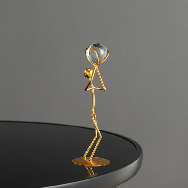 Athlete Crystal Ball Figurine Iron Gold Desktop Ornament Bedroom Living Room