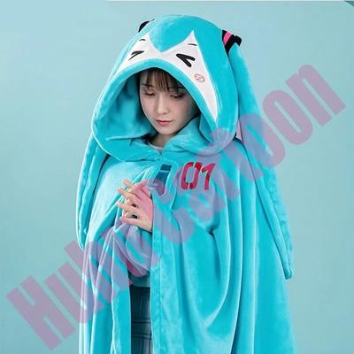 Hatsune Itabag Multi Functional Hooded Air Conditioning Blanket Soft And Warm Siesta Shawl Miku Flannel Cloak Gift Kawaii