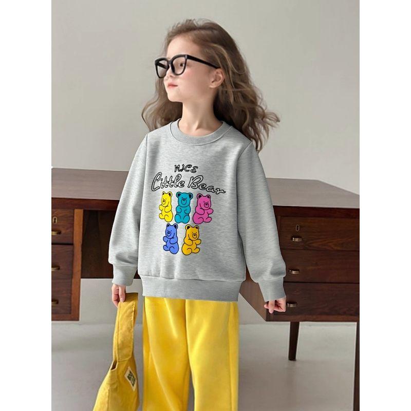 Brand Export Children's Clothing Autumn and Winter New Children's Sports Sweatshirt with Fleece Round Neck Bear Print Baby Girl Clothes