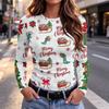 Women's Slim Fit Christmas Print Long Sleeve Neck T-Shirt for Holiday Casual Wear
