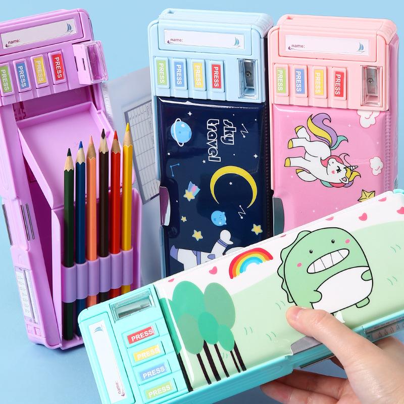 Multi Functional Primary School Cartoon Pencil Case Creative and Cute Double-layer Multifunctional Large Capacity Stationery Box