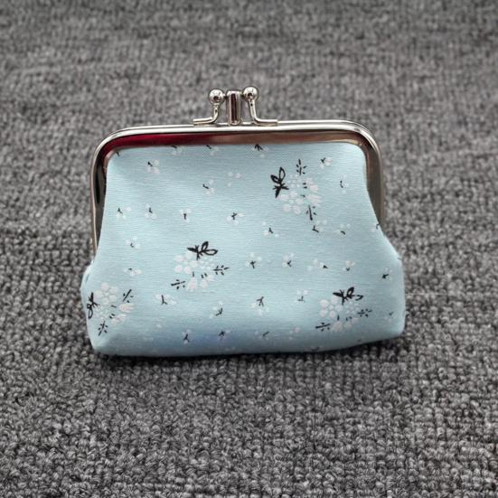 Floral Canvas Coin Purse, Women Change Purse with 2 Compartments, Kiss Lock Closure Pouch for Cash Coins Cards