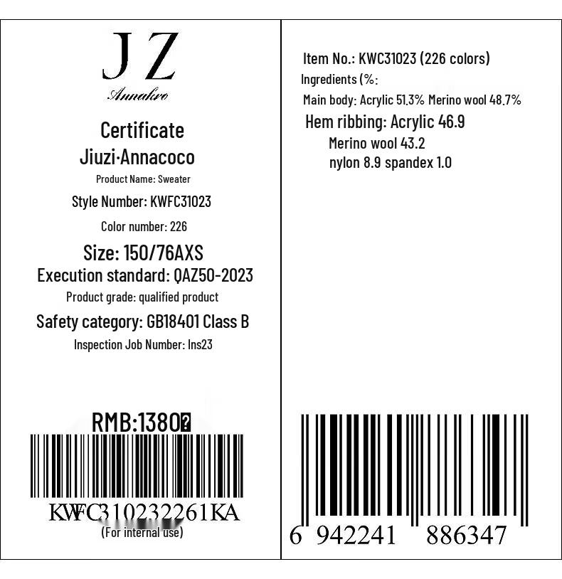 JUZI Annakou Women's Retro Striped Navy Collar Wool Knit Sweater