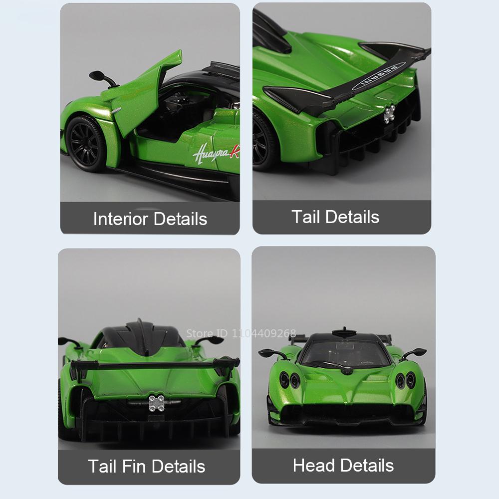 1:32 Pagani Huayra R 911 GT3 Car Model Toy Metal Body Rubber Tires Supercar Models Pull Back Sound Light Kids Collectibles Gifts
