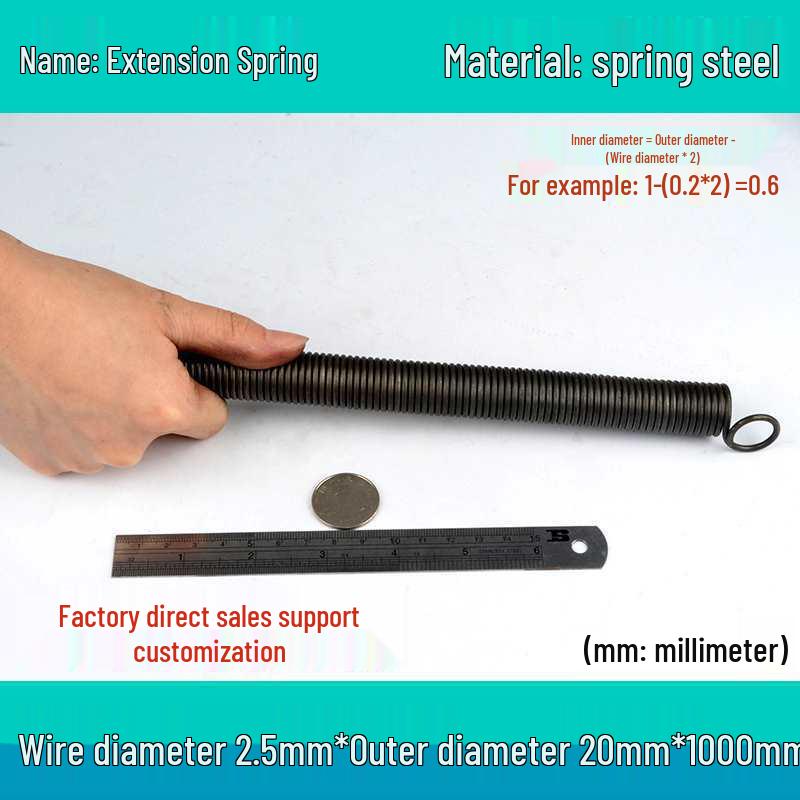 1m Spring Coil Extension with Hook - Strong Tensile Force, Thin Soft Sheath, for Tarpaulins & Sliding Doors