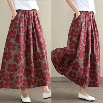 Gonna midi retro floreale estiva: Donna Vita Alta, Modellante, Versatile, Taglie Forti con Fondo Ampio