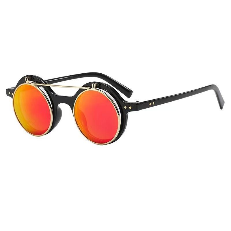 Стимпанк Круглые Металлические Солнцезащитные Очки Ретро с Откидной Верхней Частью