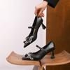 75333 [sheepskin] High Heels Women's Thin Heels 2025 New French Pointed Rhinestone Flower Shallow Mouth Single Shoes