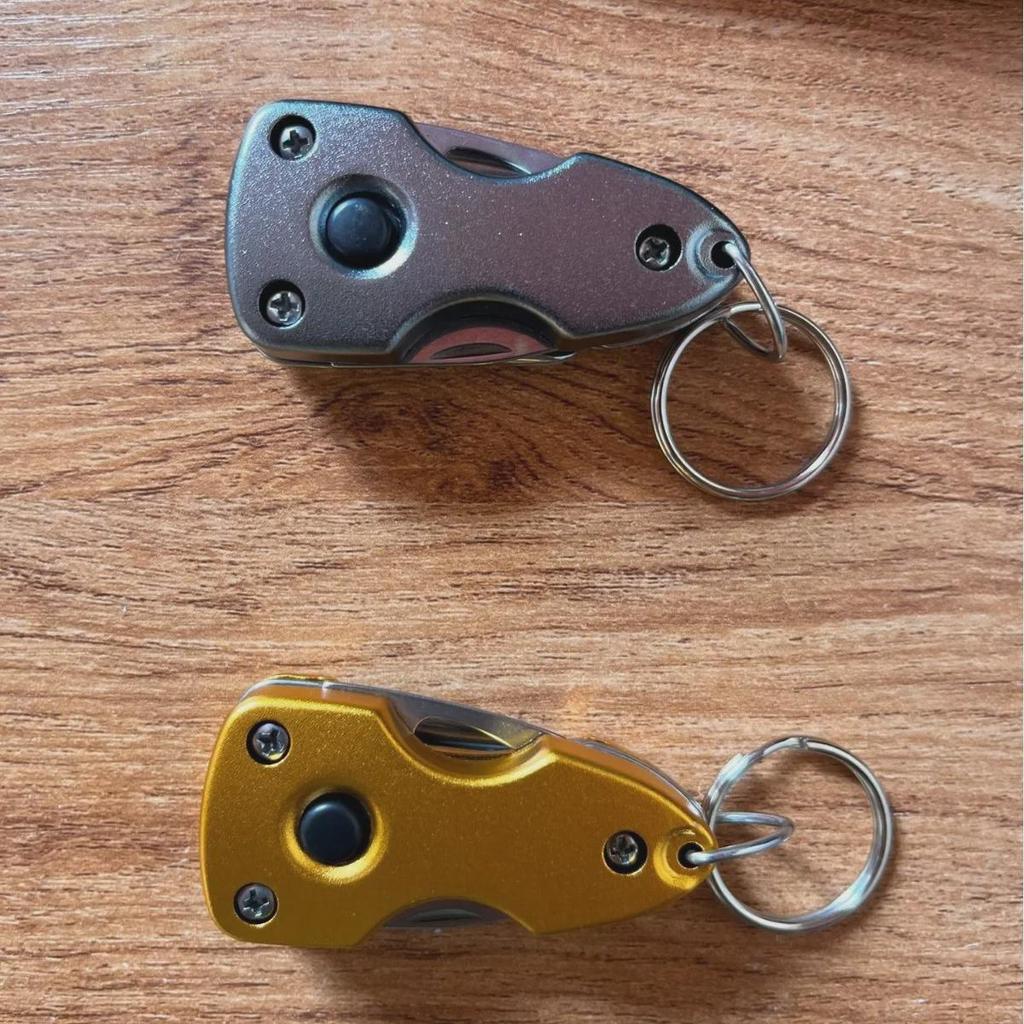 Compact Multi-tool: LED Flashlight, Knife, Screwdriver, Bottle Opener for Home, Travel, or Dorm Use.
