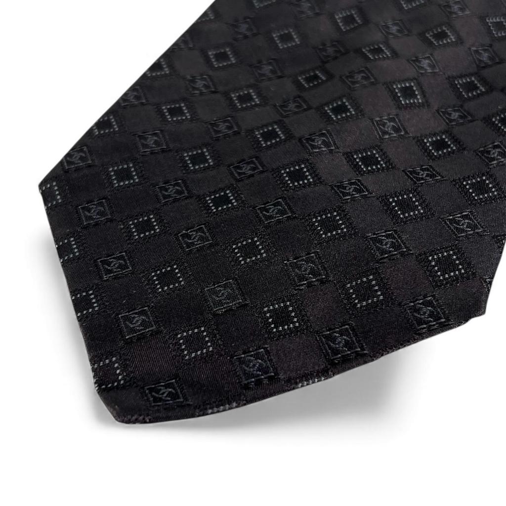 Makellose CHANEL Krawatte COCO Markierung Seidenjacquard schwarze Seide 100% Herren Gebraucht