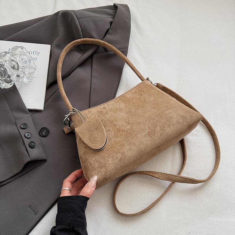 Summer simple solid color musk skin velvet niche underarm bag women's high value foreign style casual handbag commuter shoulder bag