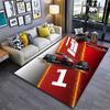 F1 Racing Area Rug, Formula 1 Red Race Car Fire Sparks Logo Print, Motorsport Fan Garage Decor, Non-Slip Mat