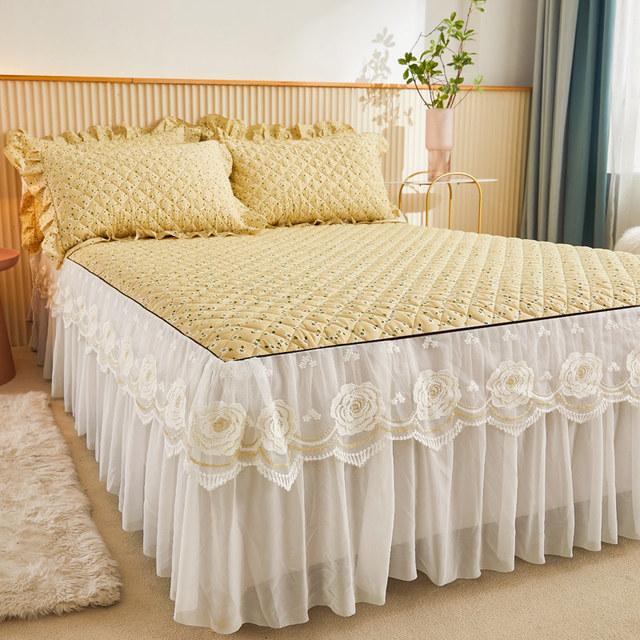 Korea Lace Bedspread King Size 200x220 Cotton Print Dust Ruffles Bed Cover Double Quilted Fitted Sheet with 2 Pillow Shams
