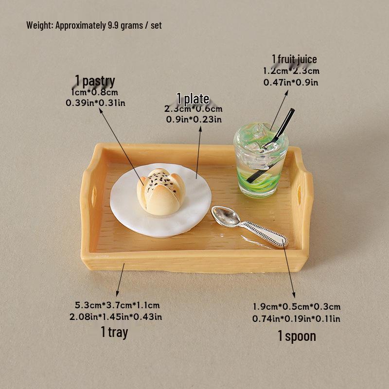 

Miniature Dollhouse Display Tray with Juice, Pastry, and Spoon Accessories