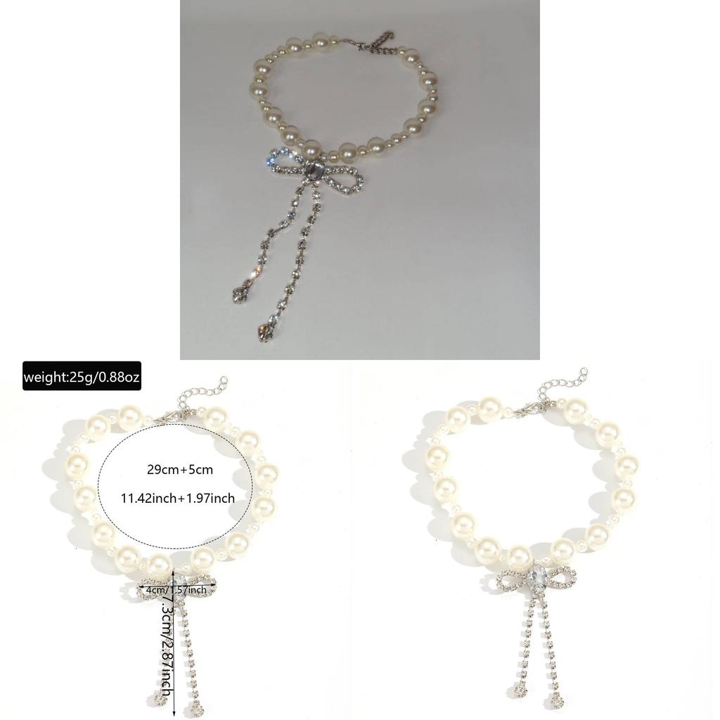 Pearl Choker Necklace For Women With Butterfly Bow Pendant And Silver Plating