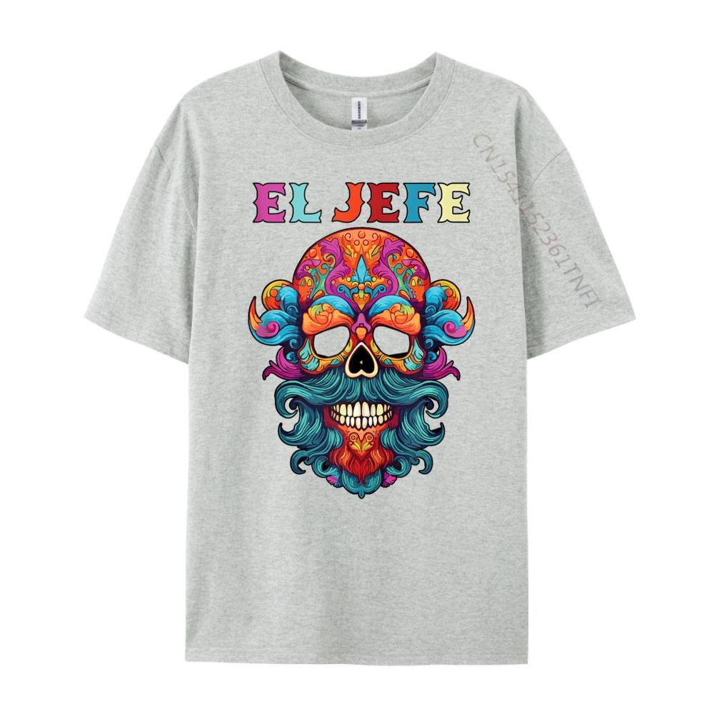 El Jefe Sugar Skull Men Day Of The Dead Dad Graphic T Shirts 100% Cotton Brand Clothing Vintage Style