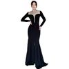 2024 Autumn European & American Women's Light Luxury Fishtail Dress with Elegant Hot Drill Detailing