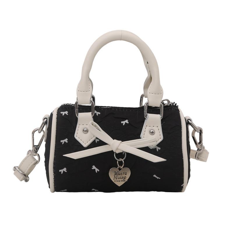 Childrens Retro Bow Printed Crossbody Bag With Bow And Metal Heart Decoration