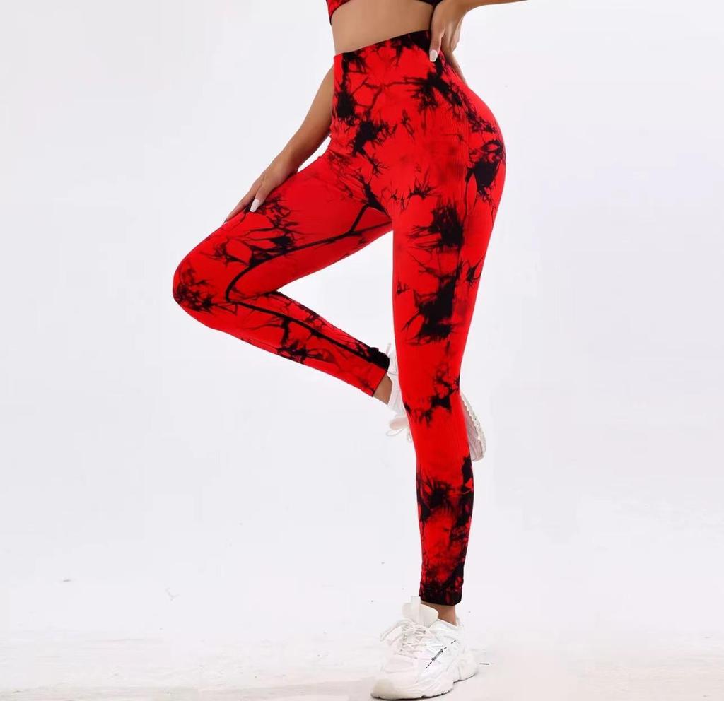 Högmidjade tie-dye yogabyxor - Andningsbara, snabbtorkande, sexiga fitnesstights