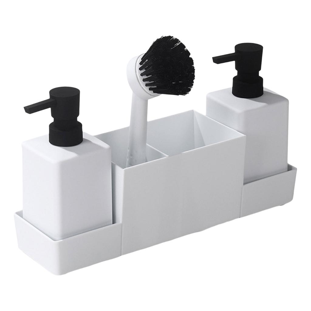 Soap Dispenser Set with Brush and Spare Pump for Kitchen Countertop Cleaning Tool Organizer Bathroom Storage Accessories