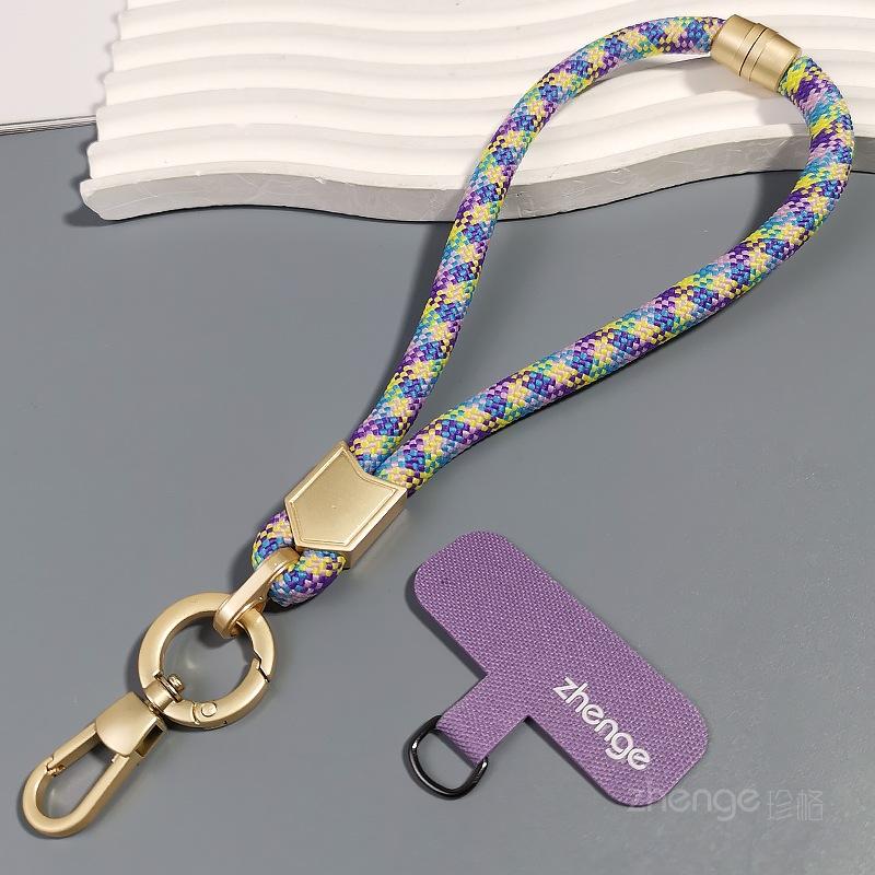 

Mobile phone lanyard adjustable short ins metal buckle braided rope strong anti-break outdoor mountaineering hand rope male travel [purple blue yellow]