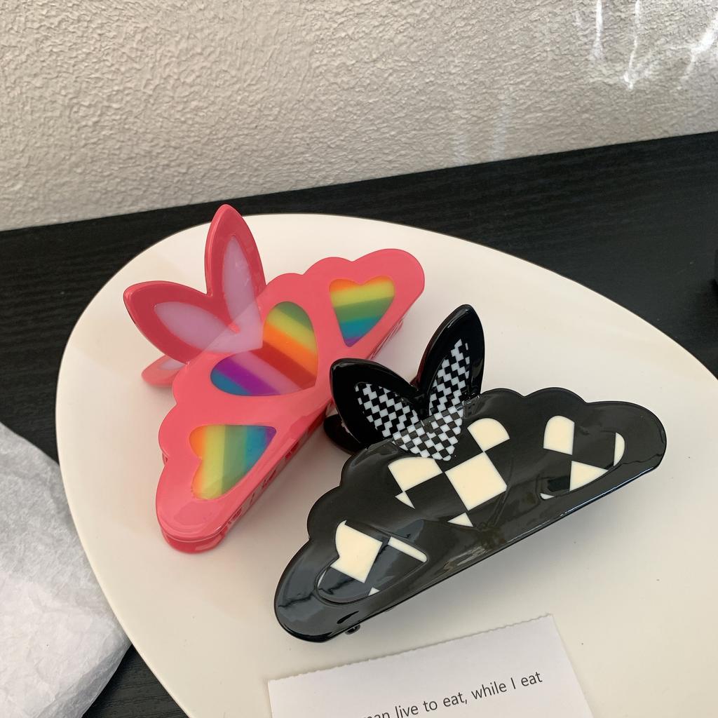 1pc Valentine's Day Love Rainbow Butterfly Grip Clip High End Color blocked Sweet and Cute Shark Clip Hair Accessory