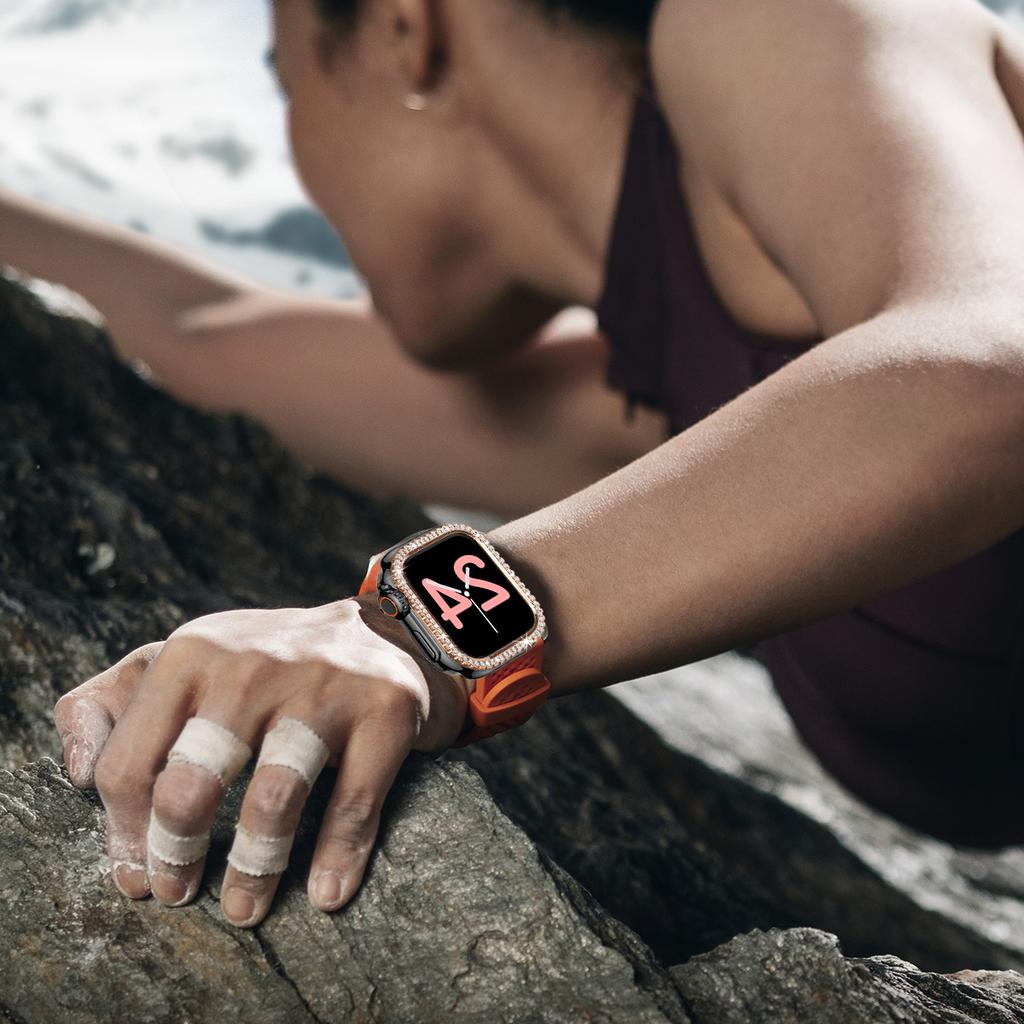 Lesklý Glamour Diamantový Dutý Ochranný Nárazuvzdorný Kryt iWatch Watchase Pro Apple Watch Kovový 44mm 45mm Bling Kryt pro iwatch SE/9/8/7/6/5