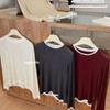 New Egg Women's Tencel Wool Two-Piece Long Sleeve Round Neck Slimming Color Block Top