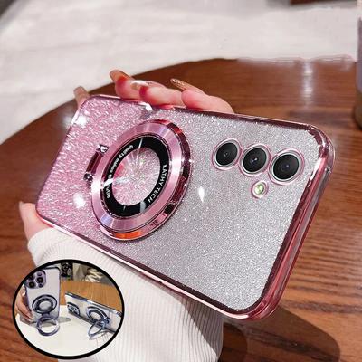 Luxus Glitter Plating Magnethalter Telefonhülle für Samsung Galaxy A15 A25 A35 A55 A05 A05S A54 A14 A24 A34 A04 Halterungsabdeckung