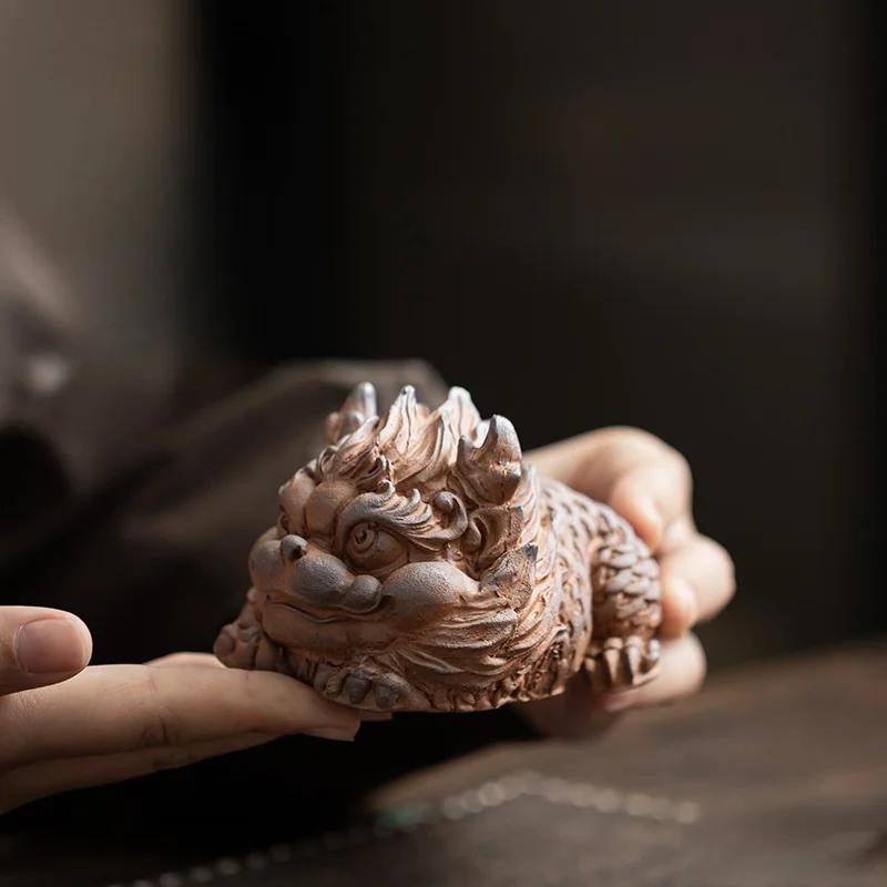 Old Rock Mud Qilin Figurine Decoration Chinese Tea Pet Kung Fu Teaware Accessories Can Be Raised Tea Pet Household Handicrafts