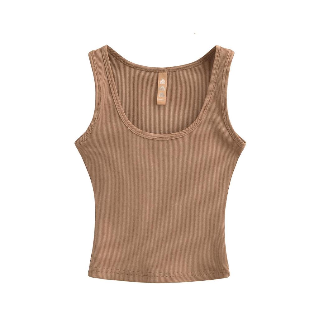 2024 Spring/Summer U-Neck Slim Fit Sleeveless Tank Top: Women's Solid Color Bodycon Camisole