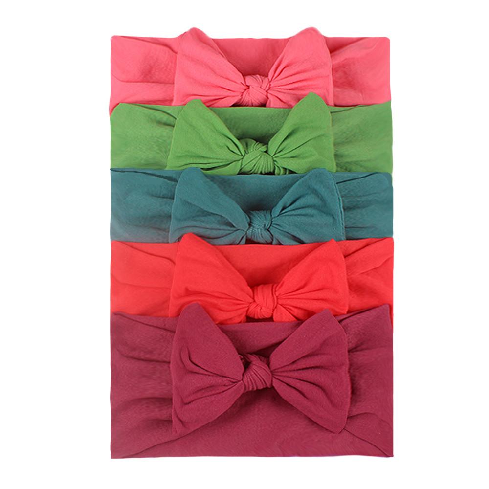 5PCS European and American Creative Soft and Comfortable Baby Nylon Bow Wide Headbands Cute Princess Hair Accessories