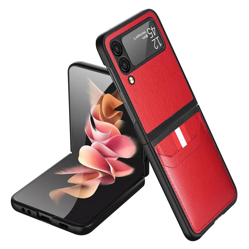 For Samsung Z Flip 7 3 4 5 6 flip7 FE flip6 Flip4 Flip5 Anti-Glare Leather Case for Samsung Galaxy Z Flip 3 5G Flip3 Card Holder