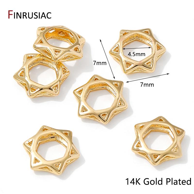 14K Gold Plated Brass Star Shape Bead Frames,Through Hole Charm Bead Spacer Connector For DIY Jewelry Making Supplies 3 pieces