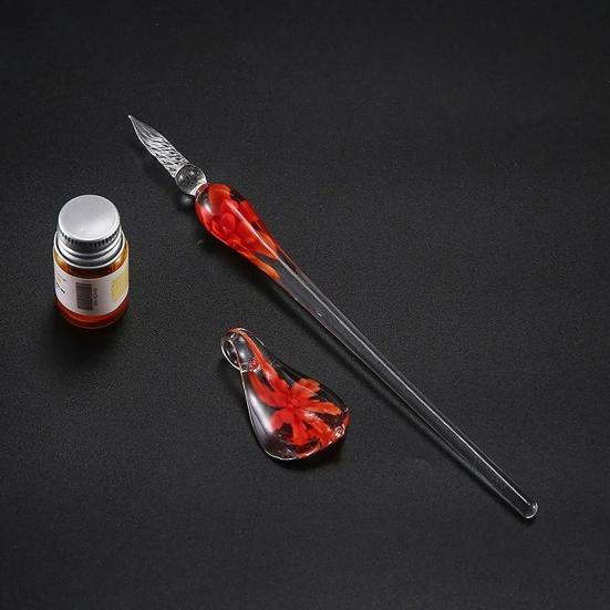 1 Set Transparent Dip Pen with Inside Flower Glass Writing Pen Faux Crystal Ink Dip Pen Gift for Student