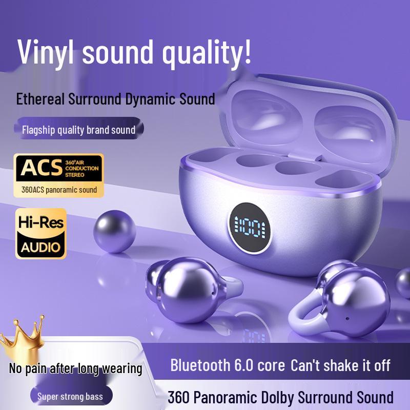 

S88 Wireless Bluetooth Ear Clip Earphones with Digital Display, Long Battery Life, Comfortable Fit for Sleeping Skin Tone [Dual-Core 6.0]