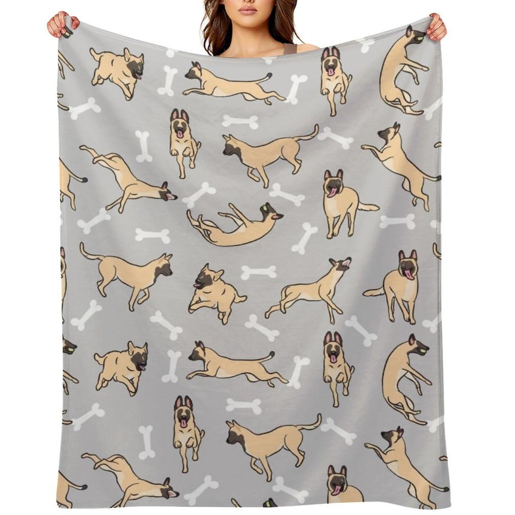 Playing Cream Belgian Malinois - Gray Background Throw Blanket Winter Beds Decorative Beds Luxury St Heavy Blankets