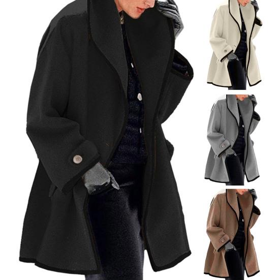 Cappotto da donna in tinta unita allentato con bottone singolo, spesso, caldo, a maniche lunghe, con cappuccio, in lana, capispalla invernale femminile