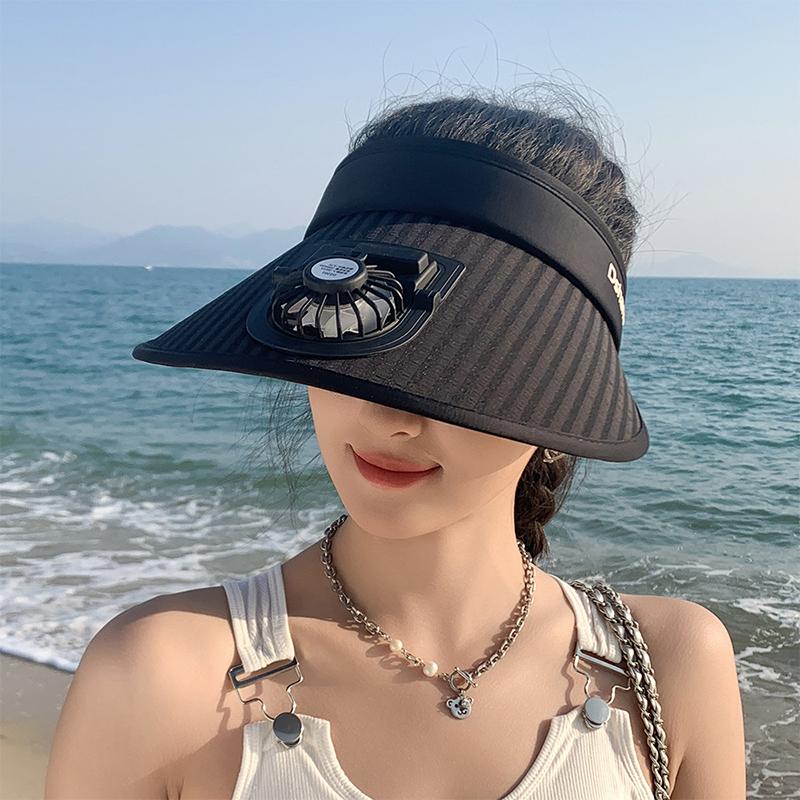 

1 шт., летняя шляпа от солнца для отдыха на открытом воздухе, большая, с перезаряжаемым козырьком для вентилятора для мужчин и женщин, пляжные козырьки чёрный
