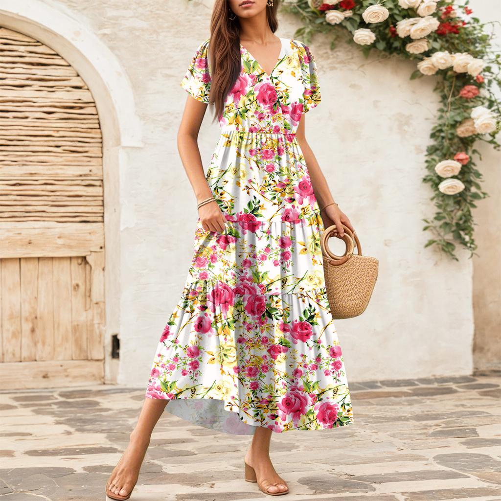 Women's Flowy Dresses Women's Summer Dresses Casual Short Sleeve Maxi Dresses Formal Maxi Dresses