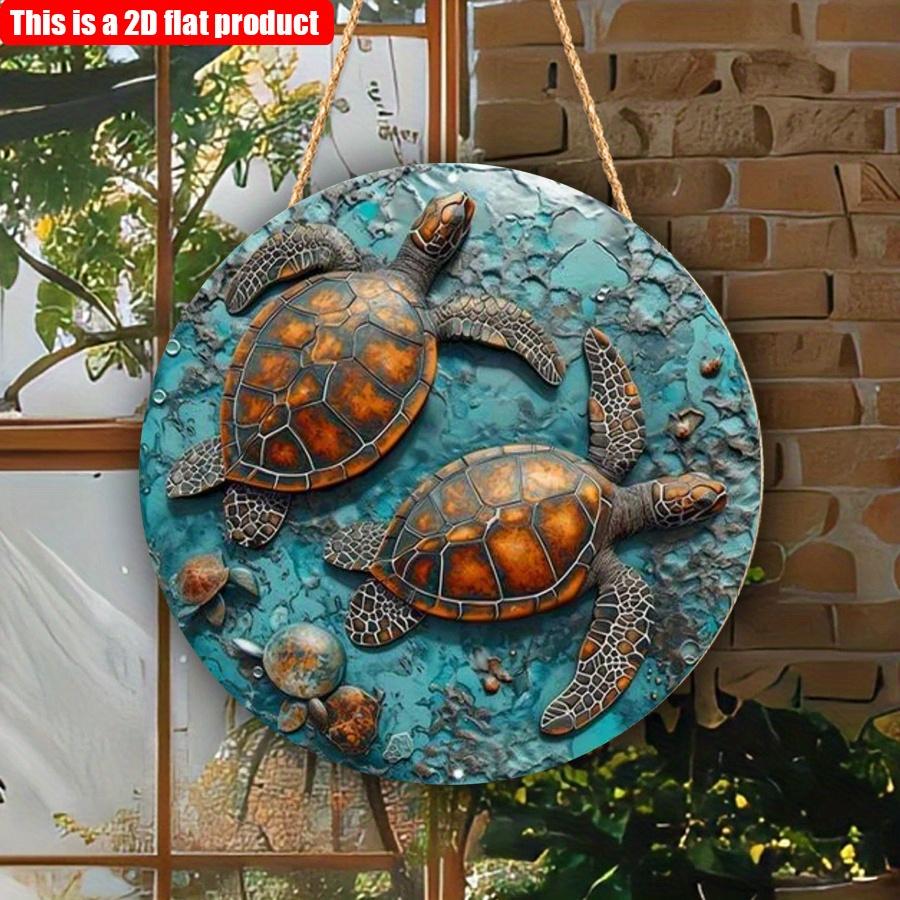 2D Flat 20*20cm1pc Sea Turtle pattern Ocean Theme Round Hanging Sign, Beautiful Ocean Style Art Decorative Plate Suitable for Room&Bar Party Bathroom
