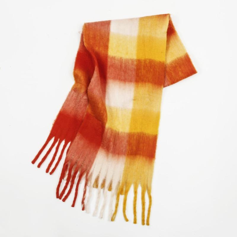 High-end color matching mohair scarf women's autumn and winter warmth thickened versatile plaid tassel