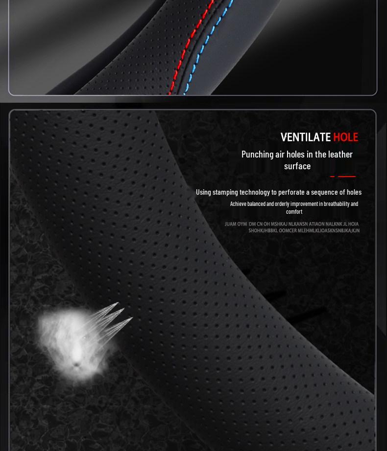 Genuine leather, hand-stitched non-slip steering wheel cover for BYD Dolphin 2021-2023 models.
