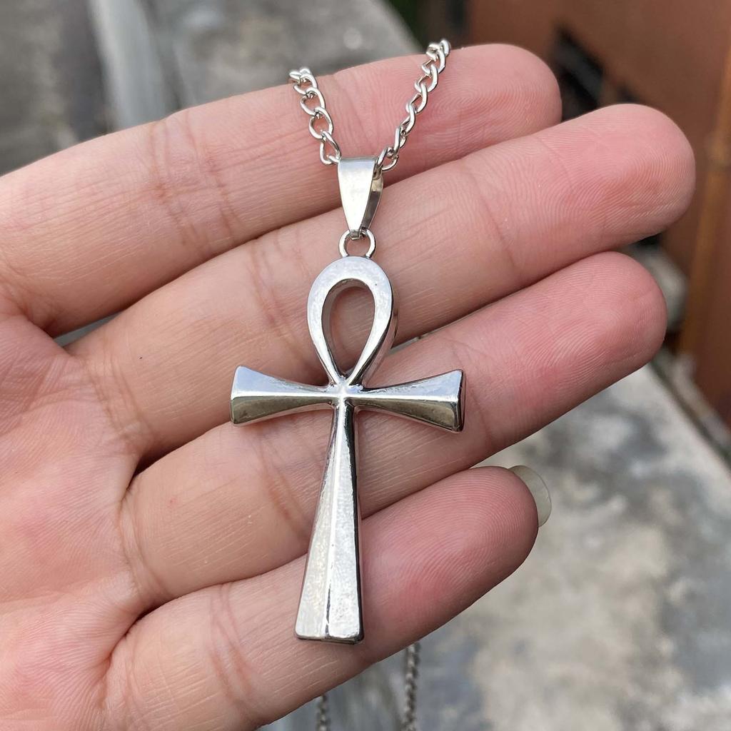 Glossy Men'S Necklace Ancient Egyptian Talisman Of Life Pendant Sweater Chain